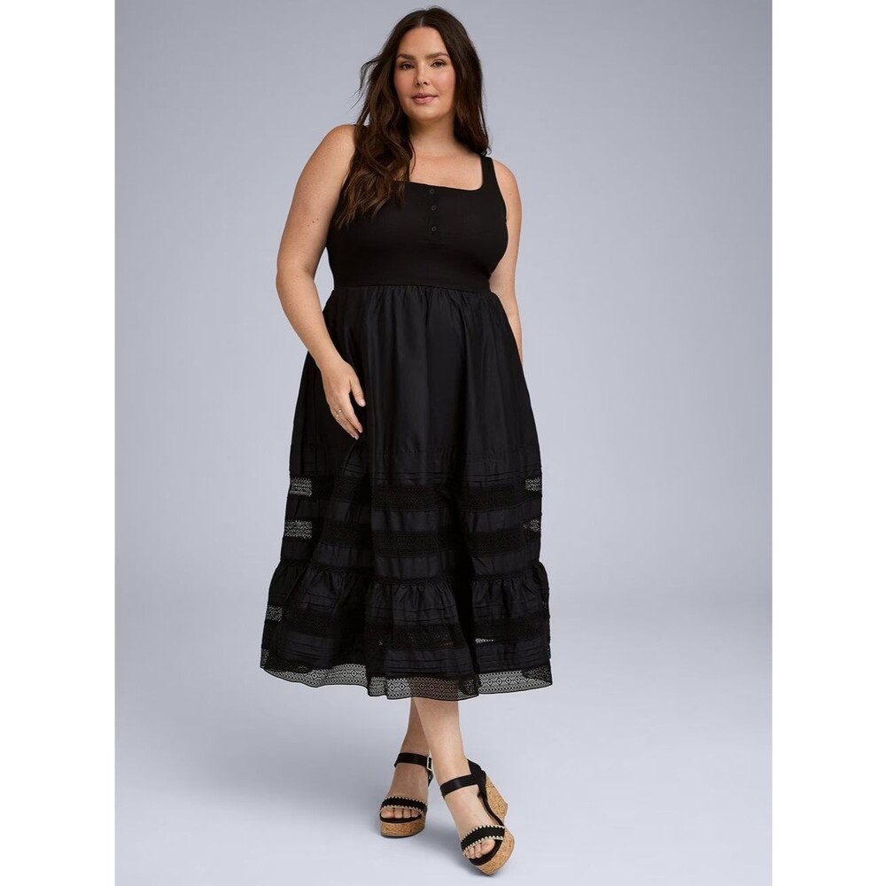 Torrid Belle Isle Tank Midi Dress Deep Black Size 1X NWOT Whimsigoth Coquette AI